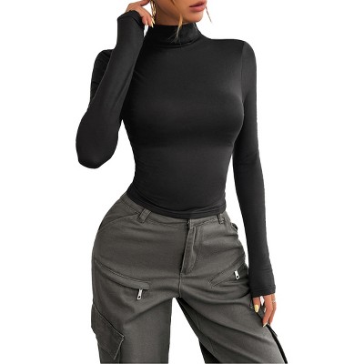 Womens Women's Mock Neck Long Sleeve Tops Slim Fit Stretchy Bodycon Shirts Fall Fashion Basic Tops