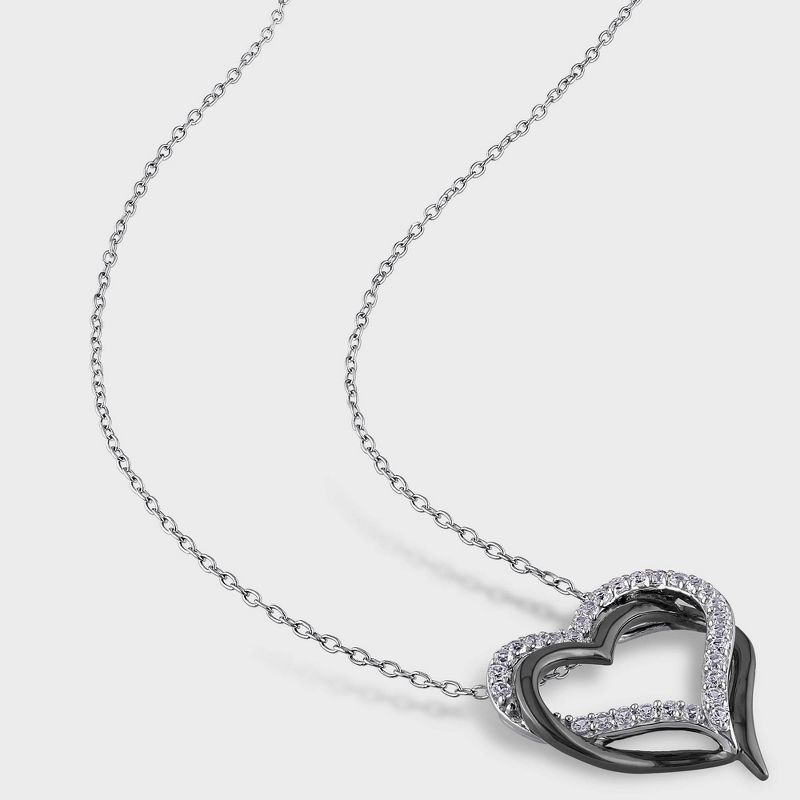 5/8 CT. T.W. White Sapphire Heart Shaped Pendant in Sterling and Black Rhodium Plated Silver - 18" - White, 3 of 6