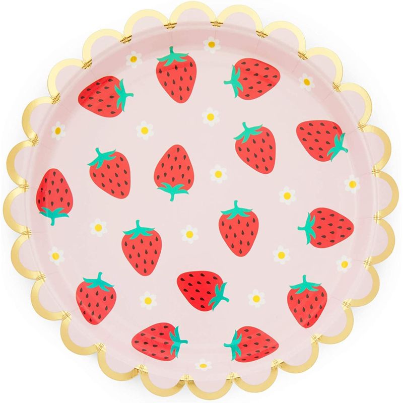 Sparkle and Bash 48-Pack Pink Disposable Paper Plates with Gold Foil for Strawberry Birthday Party 9 in, 3 of 5