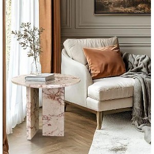 NicBex Natural Marble Small Coffee Table, Genuine Marble Round End Table, Stone Side Table for Living Room,17.7" Nightstand with Semi-Polished Surface - 1 of 4