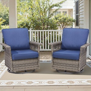 Belord High Back Outdoor Swivel Rocker Chairs Set, Gray Wicker Patio Furniture with 5-Inch Armrests and Thick Cushions for Porch, Deck, Balcony - 1 of 4