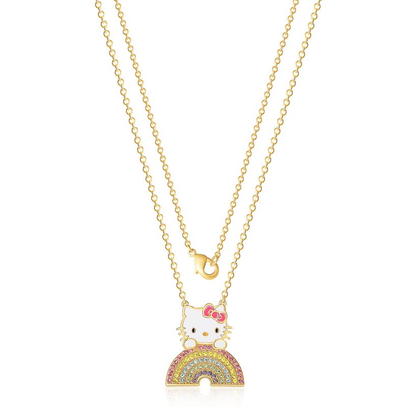 Sanrio Hello Kitty 18kt Flash Gold Plated Crystal Rainbow Necklace, 18'' Chain, 4 of 5
