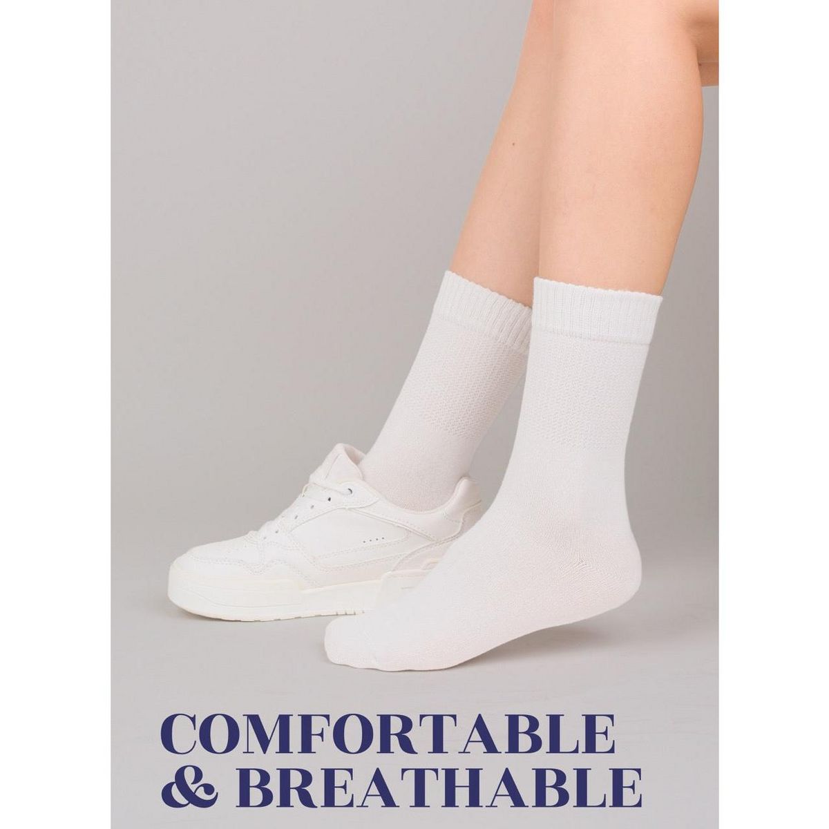 Hugh Ugoli Women's Cotton Diabetic Crew Socks Wide Fit Seamless Toe Non-Binding, 4 Pairs - thumbnail 7