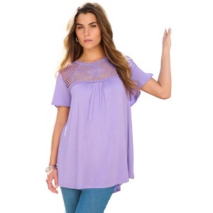 Roaman's Lace Yoke Pleated Tunic - 1 of 4