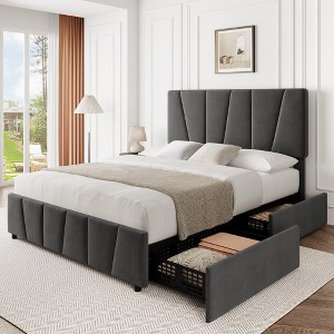 Whizmax Bed Frame with Adjustable Headboard and 2 Storage Drawers, Velvet Upholstered Tufted Platform Bed Frames with Wooden Slats Support - 1 of 4