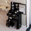 VYNXARIA 29.2" Small Size Left Drawer Desktop Vanity Table&Cushioned Stool,Extra Large Right sliding mirror,Suitable For Small Space,Black - 4 of 4