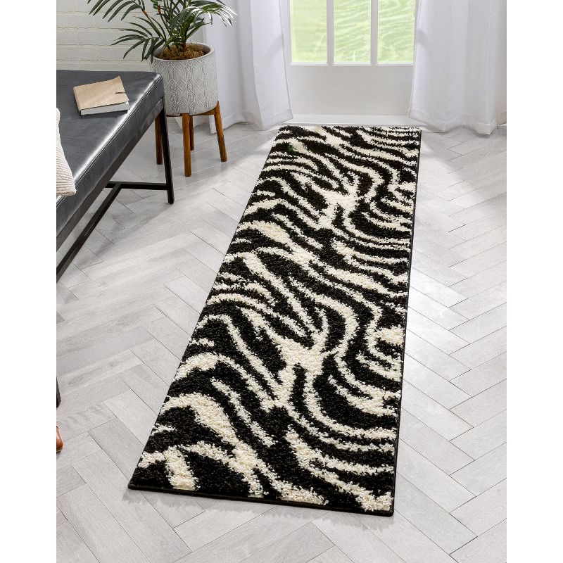 Modern Animal Print Area Rug Shag Zebra Plush Easy Care Thick Soft Plush Living Room, 3 of 10