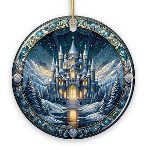 Stunning Castle Stained Glass Style Ceramic Ornament, Christmas Gift and Decor| OrnamentallyYou - 1 of 4