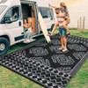8 x 10 ft Plastic Black and White Rectangular Beach Front Porches Patio Picnic RV Camping Garage Outdoor Bohemia Area Rug - 3 of 4
