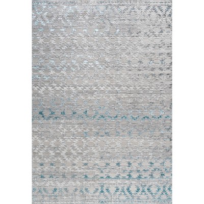 Gray and Turquoise Trellis 8' x 10' Synthetic Area Rug