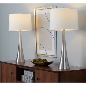 LumiSource (Set of 2) Diana 29" Contemporary Table Lamps Brushed Nickel with White Linen Shade - 1 of 4
