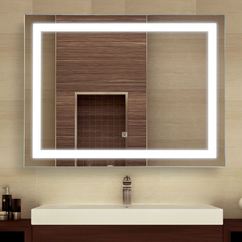 HOMCOM 32" x 24'' LED Illuminated Bathroom Mirror, Wall Mounted Vanity Mirror with Dimmable Memory Touch, Horizontally or Vertically, Silver, 2 of 7