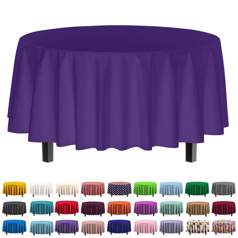 Crown Display Disposable Plastic Tablecloth 84 Inch Round- 6 Pack, 1 of 8