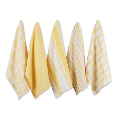 Design Imports Yellow Asst Woven Dishtowels Set/5