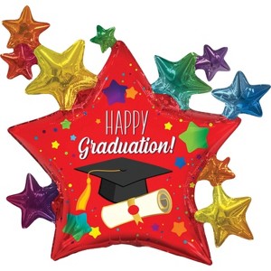 LoonBalloon Graduation 36 Inch Graduation Multi-Stars & Dots Balloon Medium Size Premium Foil Graduation Theme Balloon Set with 4 pcs Latex - 1 of 1