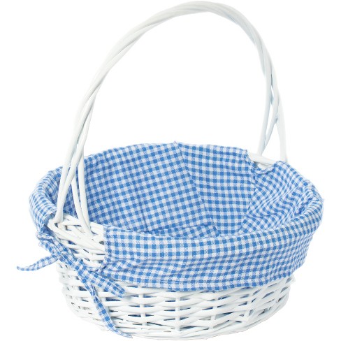 Wickerwise Traditional White Round Willow Gift Basket With Blue And White  Gingham Liner And Sturdy Foldable Handles, Food Snacks Storage Basket,  Small : Target