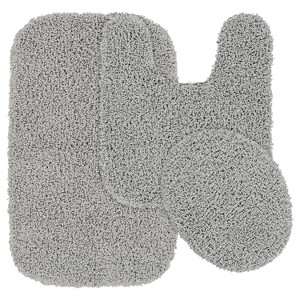Garland Rug 3pc Shaggy Nylon Washable Bathroom Rug Set Platinum Gray : Microfiber, Machine Washable, Non-Slip Backing - 1 of 4