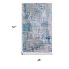 Blue Gold and Gray Abstract Power Loom Area Rug With Fringe - 3 of 4
