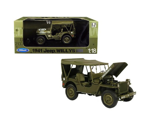 1941 Jeep Willys MB with Soft Top Green WWII U.S. Army 1/18 Diecast Model Car by Welly