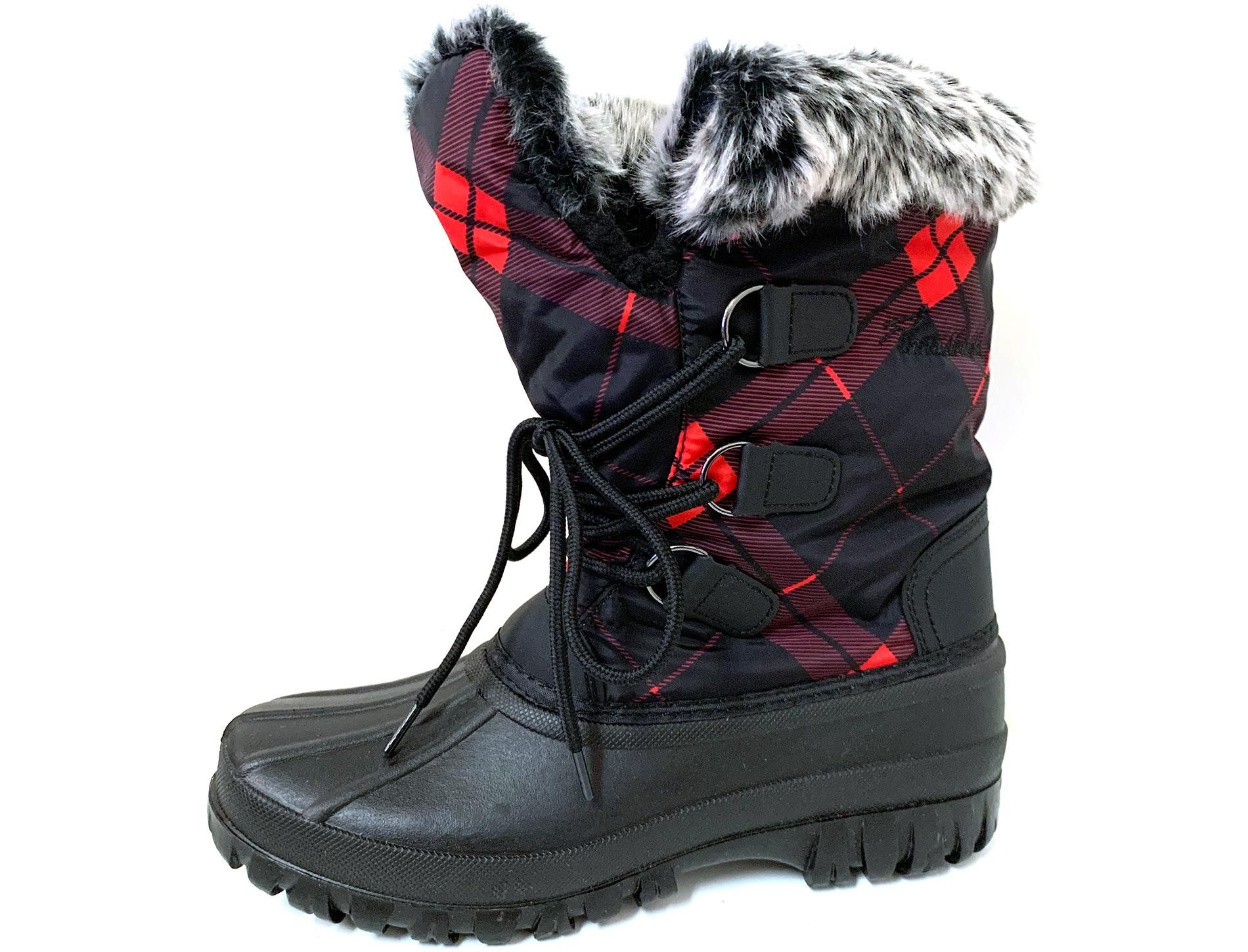 Womens Snow Boots Red Fur Warm Zipper Winter Shoes