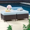 COWLOWN Blue 2 Piece Patio Ottomans Set, Weather-Resistant Wicker Footstools with Cushions for Deck, Porch, Backyard - 3 of 4