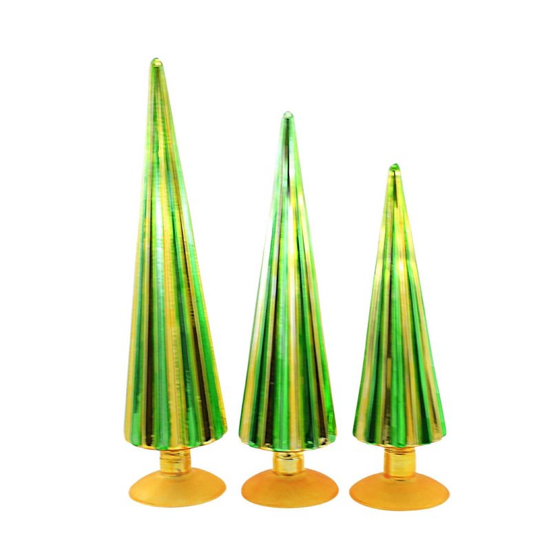 14.5 Inch Green/Gold Pleated Trees Christmas St Patrick’S Set/3 Village Decor Decorate Mantle Tree Sculptures, 3 of 4