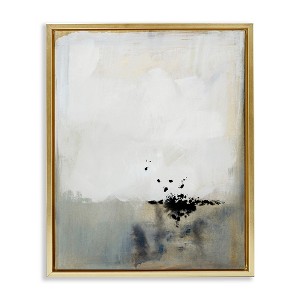 Stupell Industries Neutral Beige Abstract Painting Black Ink Splatter Floating Frame Canvas Art - 1 of 4