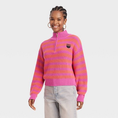 Black History Month Women's Half Zip Sweater - Pink Striped