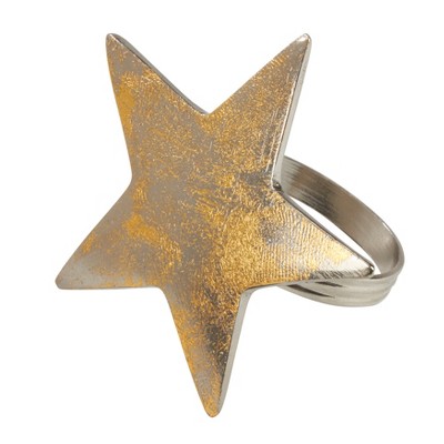 Saro Lifestyle Gold Texture Star Napkin Ring, Gold (Set of 4)