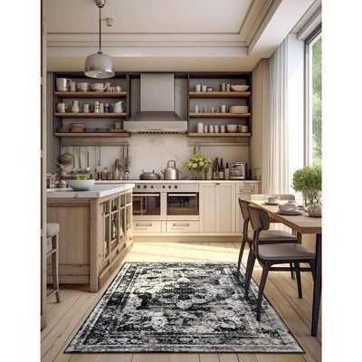 Black and Gray Rectangular Stain-Resistant Area Rug