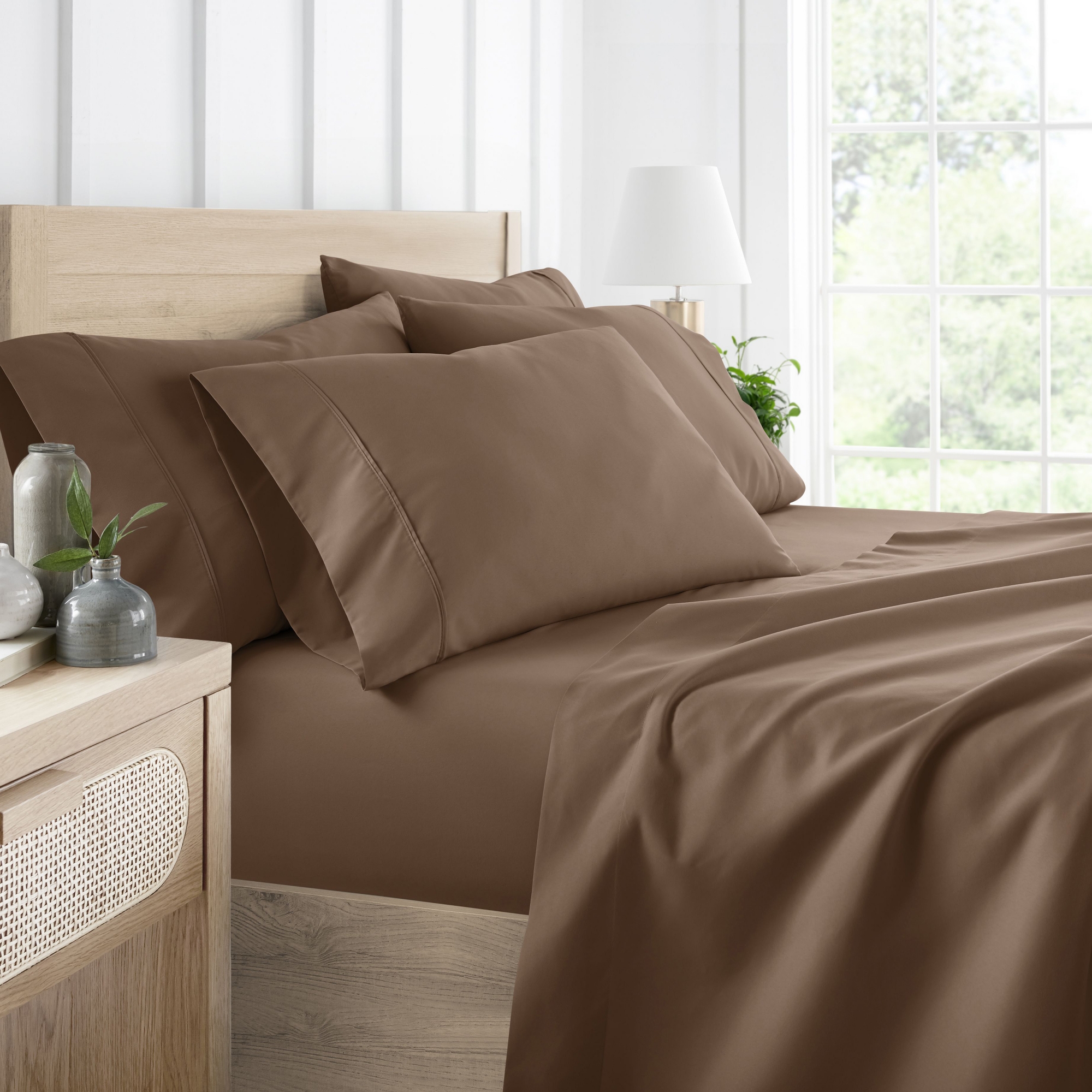 Becky Cameron Solid 6 Piece Sheet Set - Taupe, King
