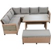 5-Piece Outdoor Rattan Sectional Sofa Set with Dining Table, Bench, and 2 Extendable Side Tables - 3 of 4