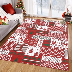 Christmas Living Room Area Rug Washable Xmas Large Bedroom Carpet Holiday Patchwork Print Non Slip - 1 of 4
