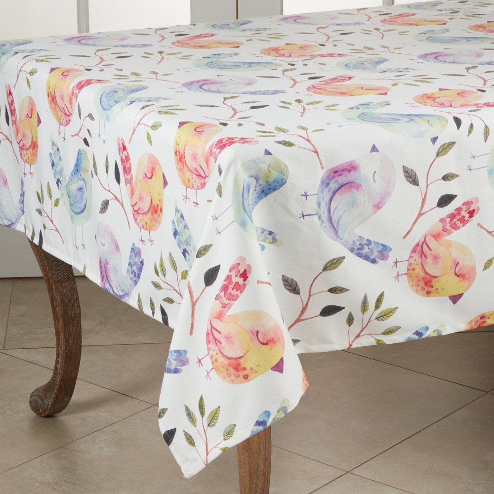 Photos - Tablecloth / Napkin 55" Polyester Flock of Birds Table Topper - Saro Lifestyle