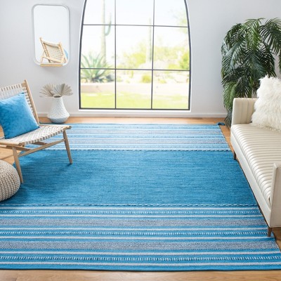 Coastal Breeze Blue/Grey Cotton Square Area Rug - 6'x6'