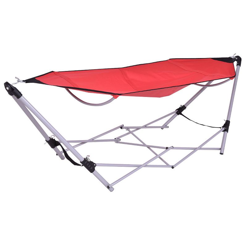 Costway Red Portable Folding Hammock Lounge Camping Bed Steel Frame Stand W/Carry Bag, 2 of 11