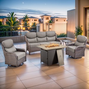 Gymojoy 5 Pieces Outdoor 6 Inch Sofa Swivel Chair with Fire Pit Table - 1 of 4