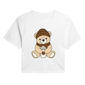 Women's - Instant Message - Coffee Bear Cropped Graphic T-Shirt - 1 of 4