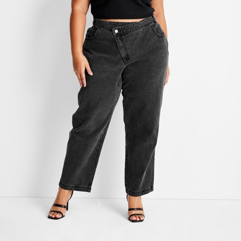 Women's High-Rise Overlap Waist Straight Leg Jeans - Future Collective™ with Kahlana Barfield Brown - image 1 of 3