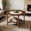 Mid-Century Style 31.5" Coffee Table with Petal Shape and White Crackle Pattern Glass, 2-Tiered Coffee Table with Rattan - Leovsnove - 2 of 4