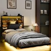 VINGLI Floating Bed Frame with LED Lights, Charging Station, Hidden Storage & Velvet Headboard. No Box Spring Needed, Easy Assembly - 3 of 4