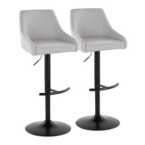 LumiSource Set of 2 Hannah Adjustable Barstools Black Metal/Gray Fabric - 1 of 4