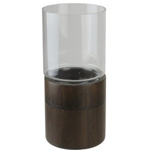 Northlight 12" Clear Glass Hurricane Pillar Candle Holder with Wooden Base - 1 of 4
