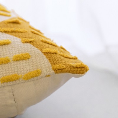 16" Mustard Handwoven Cotton Throw Pillow Cover with Ribbed Dots