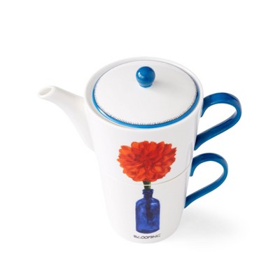 White Fine China Teapot with Floral Print