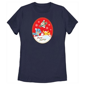 Women's Pokemon Christmas Happy Holidays Patch T-Shirt - 1 of 4