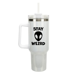 100 North Stay Weird Alien Wrap-Around 40 Oz. Stainless Steel Water Bottle Coffee Mug, Spill & Leak Resistant, Travel Tumbler with Handle, Lid & - 1 of 4
