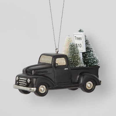 Truck with Bottle Brush Tree Christmas Tree Ornament Black - Wondershop™