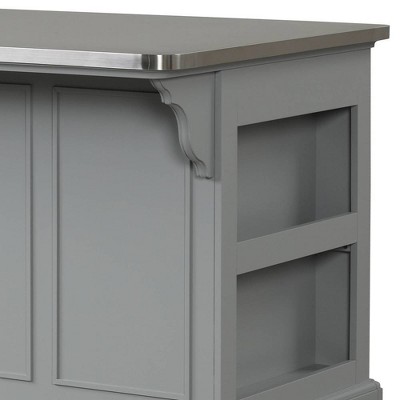 Gray Pine and Stainless Steel Kitchen Island with Storage