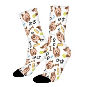 Smiling Dog Yorkshire Terrier Women Printed Crew Socks Funny Funky Socks Soft Polyester Novelty Gifts for Artists Men - 1 of 4